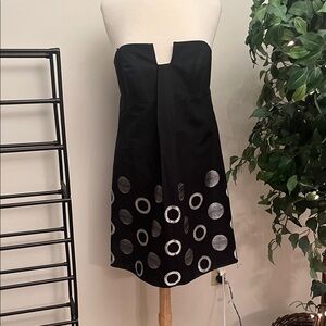 ABS Allen Schwartz Black Strapless Dress with Silver Accents